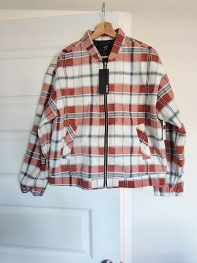 Mexx Plaid Rust and White Bomber Jacket